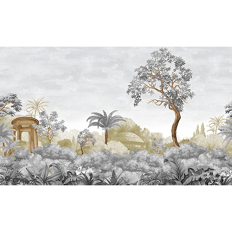 Jungle Wall Art en gris doux, peinture murale contemporaine pour mur d’accent Clearhalo