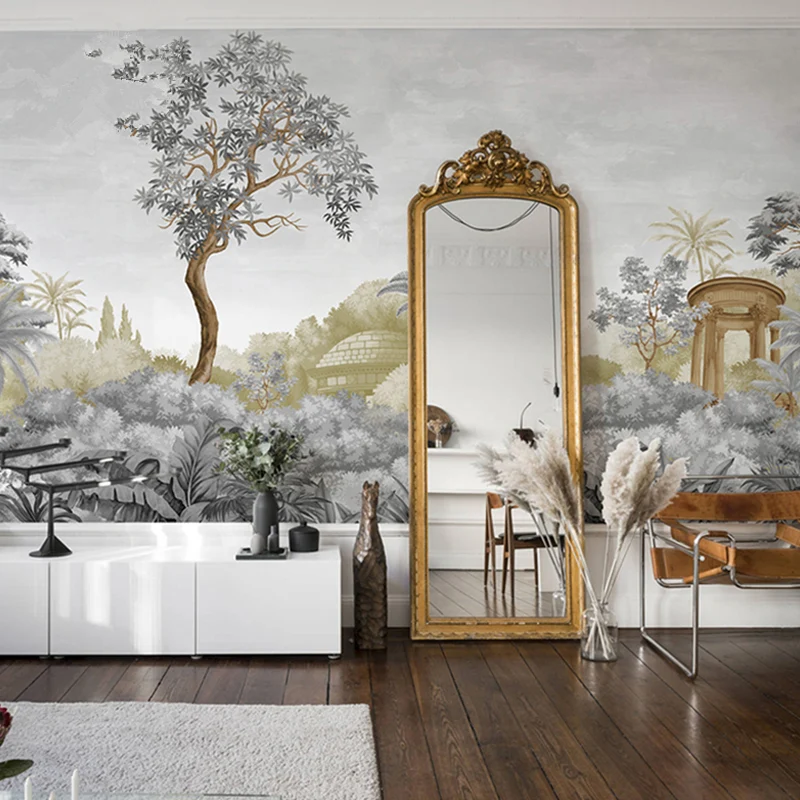 Jungle Wall Art en gris doux, peinture murale contemporaine pour mur d’accent Clearhalo