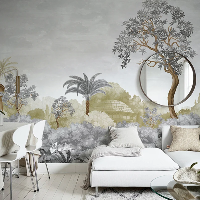 Jungle Wall Art en gris doux, peinture murale contemporaine pour mur d’accent Clearhalo