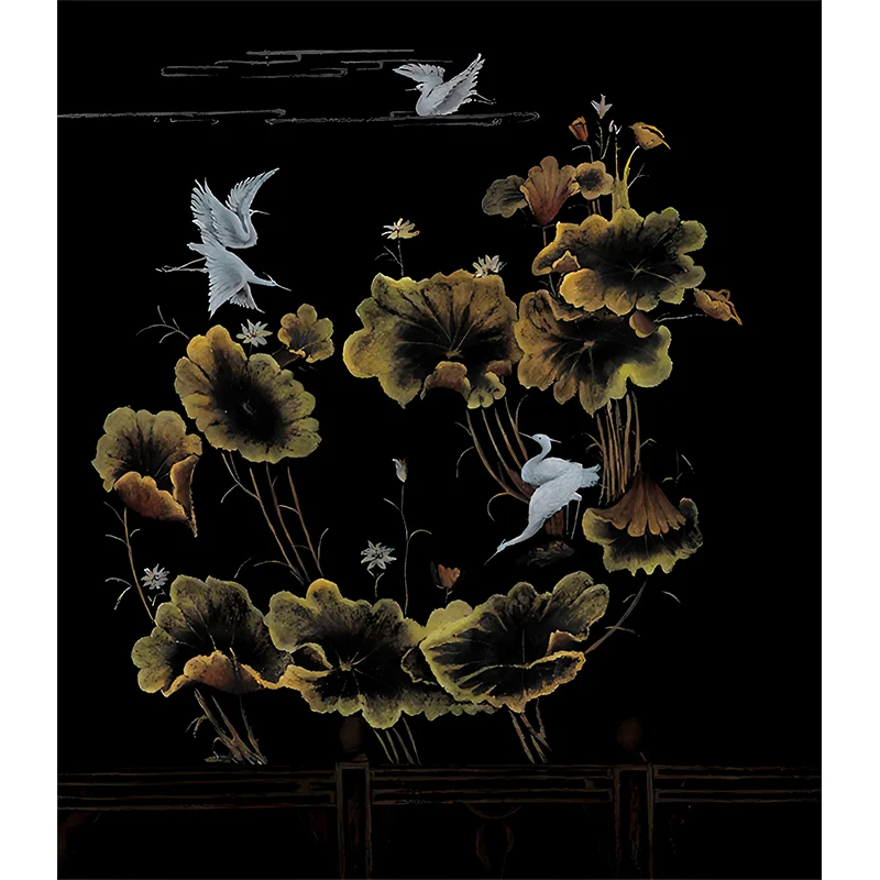 Lotus Field et Halcyon Murals Chinoiserie Revêtement mural imperméable pour chambre à coucher, sur mesure Clearhalo