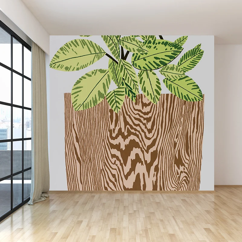 Énorme pot plante murale décalcomanie bois non-tissé papier peint pour la décoration intérieure, personnalisé Clearhalo