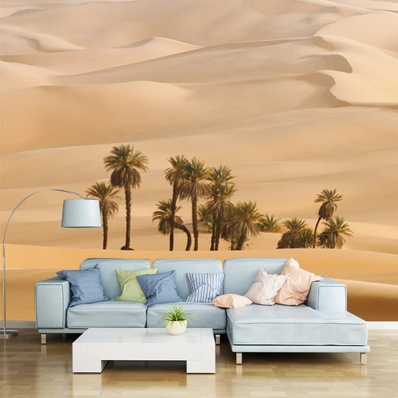 Énormes palmiers du désert, décoration murale en tissu non tissé jaune, imperméable, taille personnalisée Clearhalo
