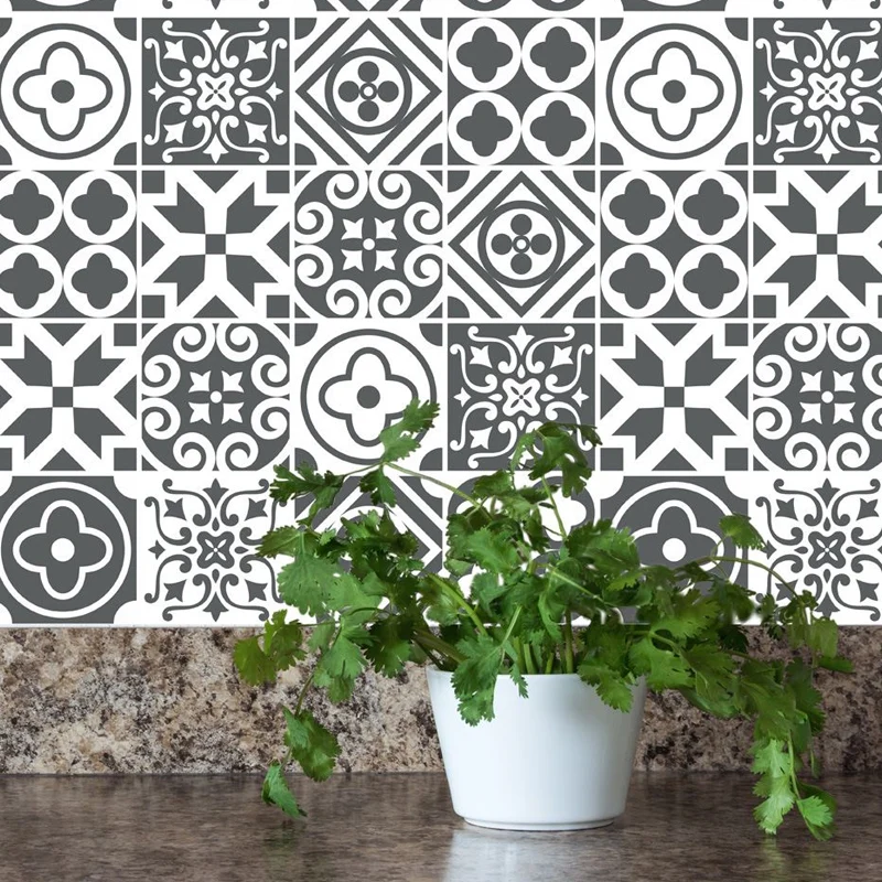 Panneau de papier peint adhésif bohème noir et blanc, 8,6 pieds carrés, carrelage marocain, décoration murale pour la mais...
