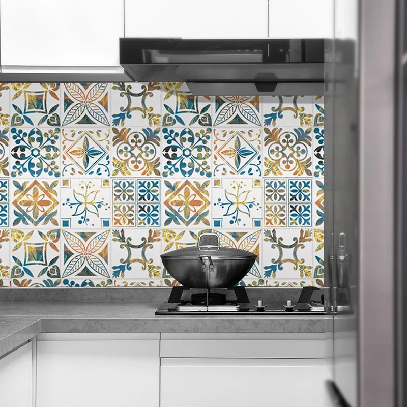 Panneau de papier peint en bâton de vinyle, revêtement mural bohème Botanix pour cuisine, facile à décoller Clearhalo