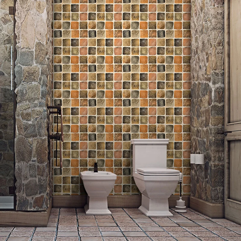 Panneau de papier peint moderne orange-gris, 5,2 pieds carrés, fausses mosaïques, revêtement mural en bâton de carrelage p...