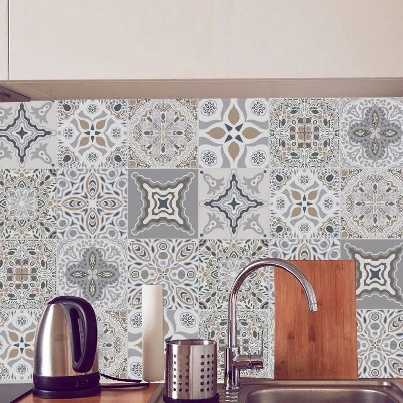 Panneaux de papier peint adhésifs en carrelage marocain, revêtement mural en PVC style bohème chic, 8' L x 8" W Clearhalo