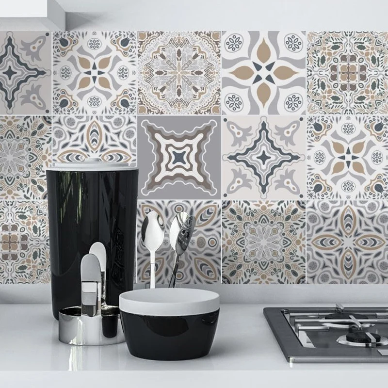Panneaux de papier peint adhésifs en carrelage marocain, revêtement mural en PVC style bohème chic, 8' L x 8" W Clearhalo