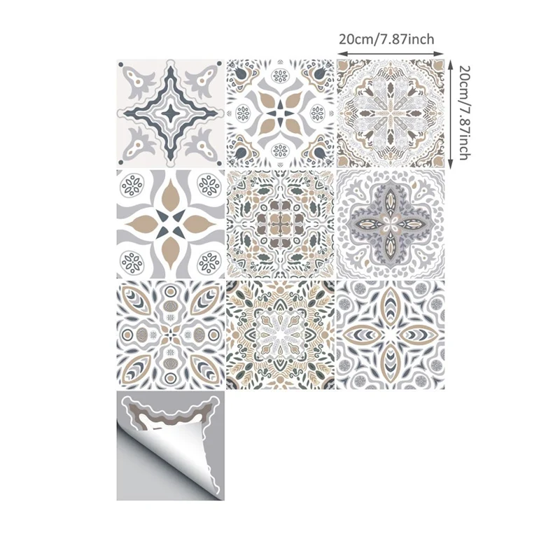 Panneaux de papier peint adhésifs en carrelage marocain, revêtement mural en PVC style bohème chic, 8' L x 8" W Clearhalo