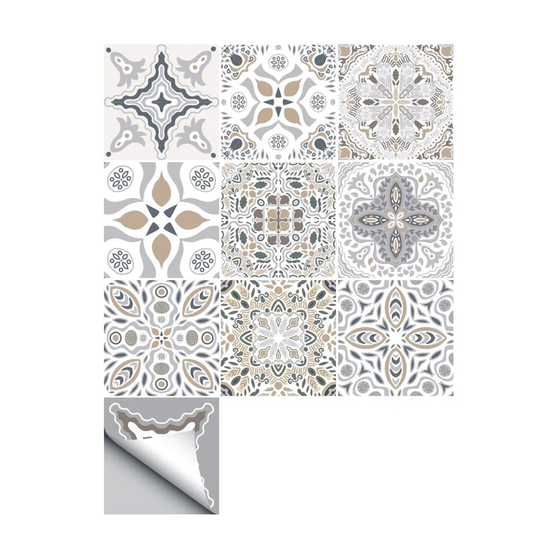 Panneaux de papier peint adhésifs en carrelage marocain, revêtement mural en PVC style bohème chic, 8' L x 8" W Clearhalo