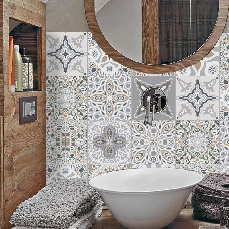 Panneaux de papier peint adhésifs en carrelage marocain, revêtement mural en PVC style bohème chic, 8' L x 8" W Clearhalo
