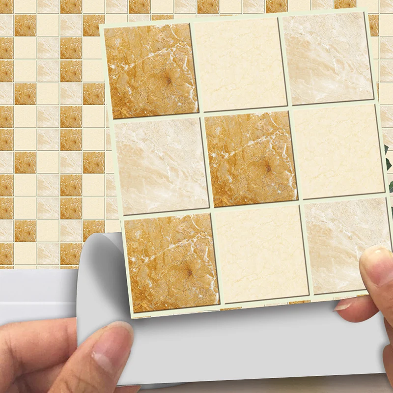 Panneaux de papier peint auto-adhésifs en carreaux de mosaïque, revêtement mural de Style moderne jaune-brun pour salle de...