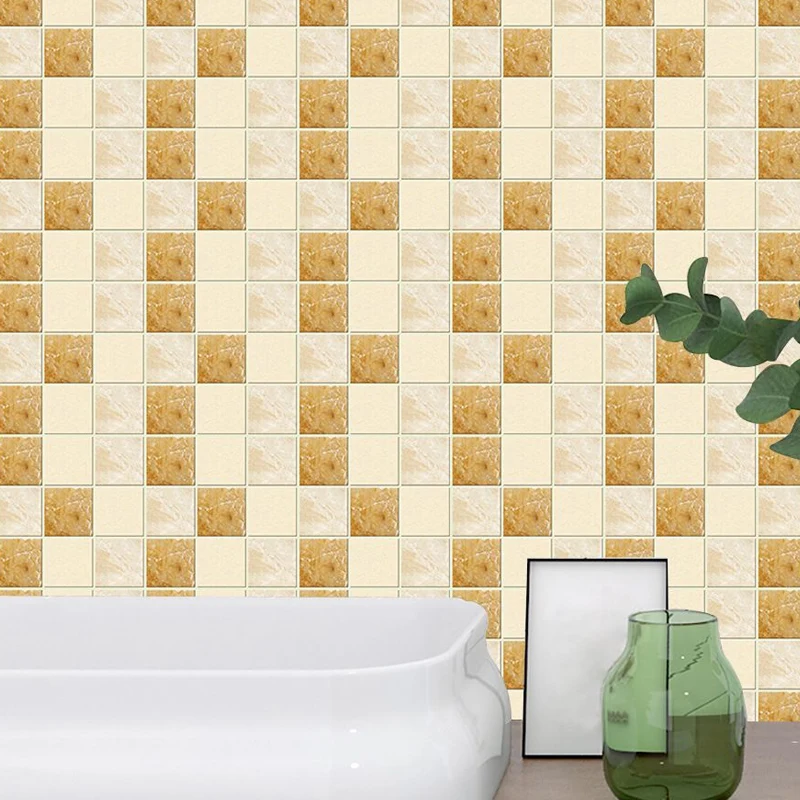 Panneaux de papier peint auto-adhésifs en carreaux de mosaïque, revêtement mural de Style moderne jaune-brun pour salle de...