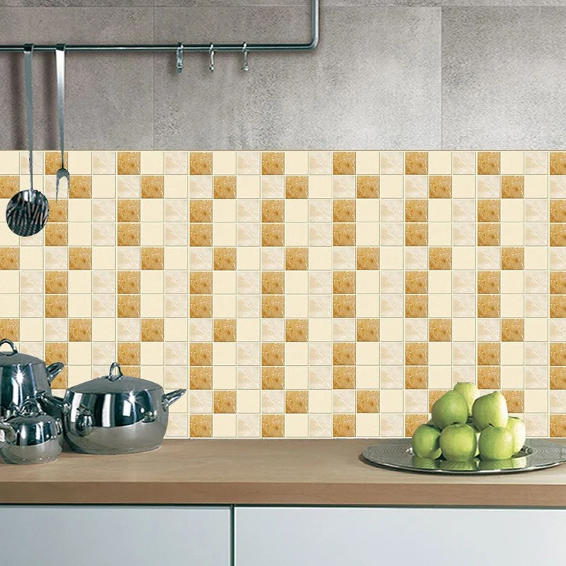 Panneaux de papier peint auto-adhésifs en carreaux de mosaïque, revêtement mural de Style moderne jaune-brun pour salle de...
