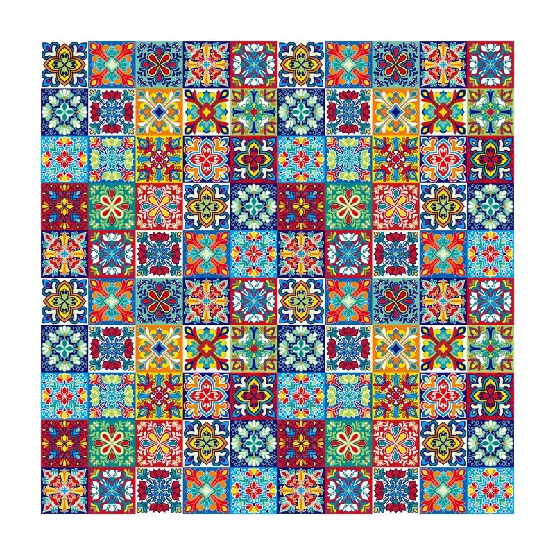 Panneaux de papier peint bohème adhésifs brillants pour cuisine, bleu et violet, faciles à enlever Clearhalo