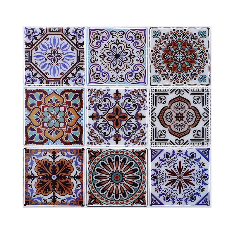 Panneaux de papier peint Mandala bohème en PVC, facile à décoller, Art mural violet pour salon Clearhalo
