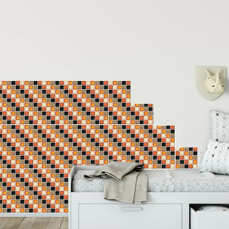 Panneaux de papier peint en mosaïque diagonale, décoration murale moderne autocollante pour salon, 7,8 pieds carrés Clearhalo