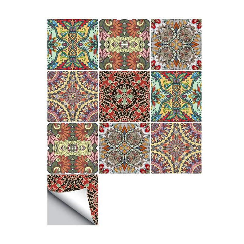 Panneaux de papier peint à motif indien Botanics, 50 pièces, revêtement mural en PVC Boho en rouge, autocollant Clearhalo