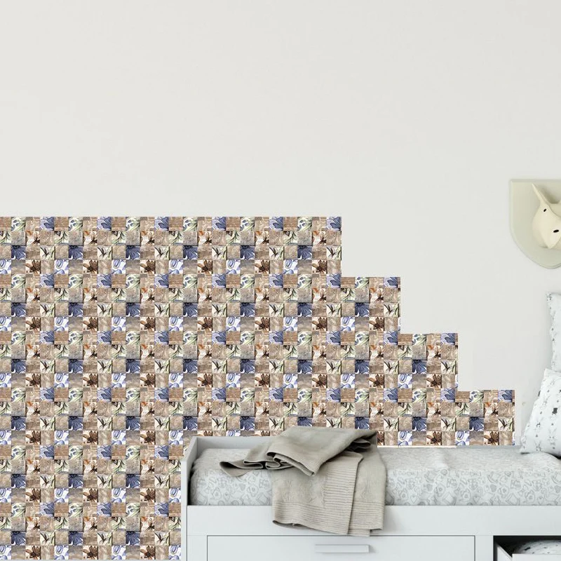 Papier peint amovible à fleurs brisées, décoration murale en PVC de campagne, 5,8 pieds carrés, bleu-marron Clearhalo