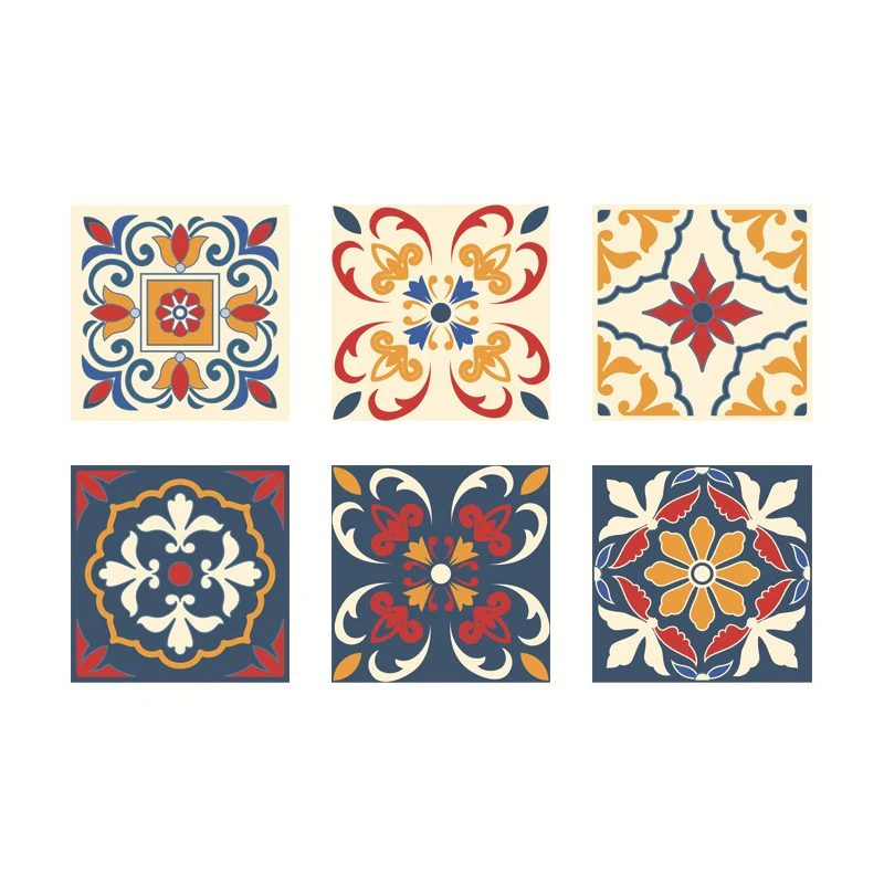 Papier peint autocollant à fleurs bohèmes rouge-jaune-bleu, décoration murale pour salle de bain, 5,2 pieds carrés Clearhalo