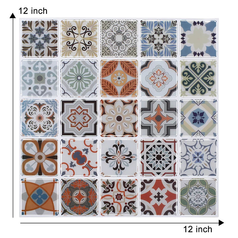 Papier peint Boho à imprimé de fleurs mélangées pour dosseret de cuisine, revêtement mural adhésif de 12' x 12" en bleu Cl...