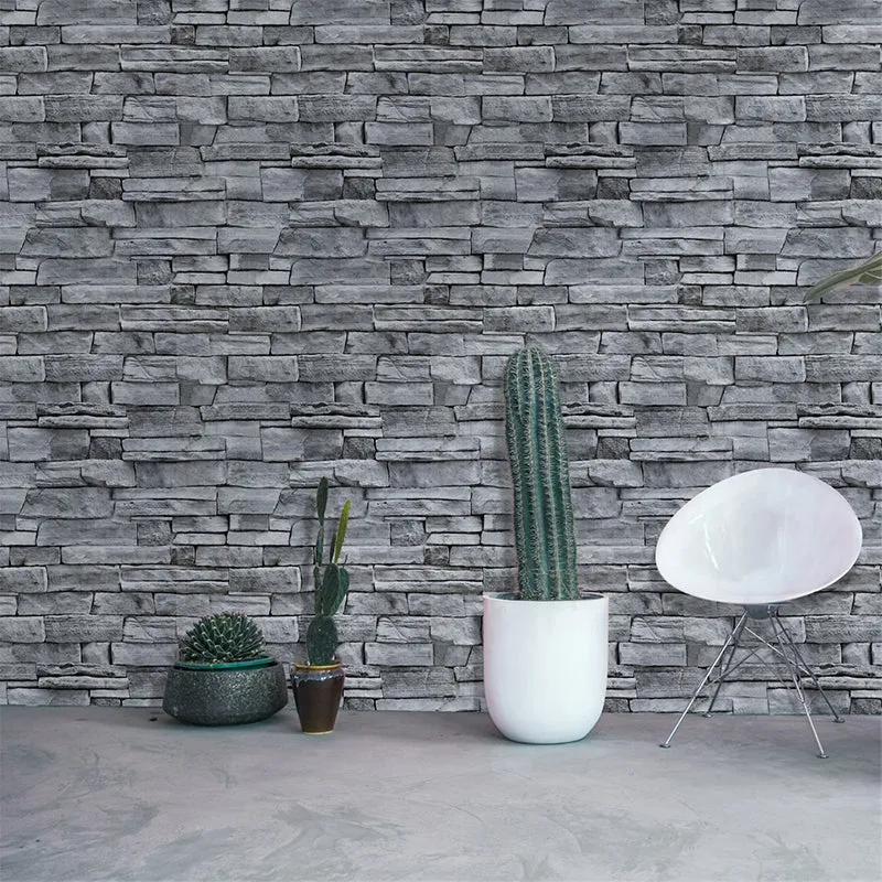 Papier peint en brique de campagne gris, revêtement mural auto-adhésif pour salle à manger, facile à décoller Clearhalo