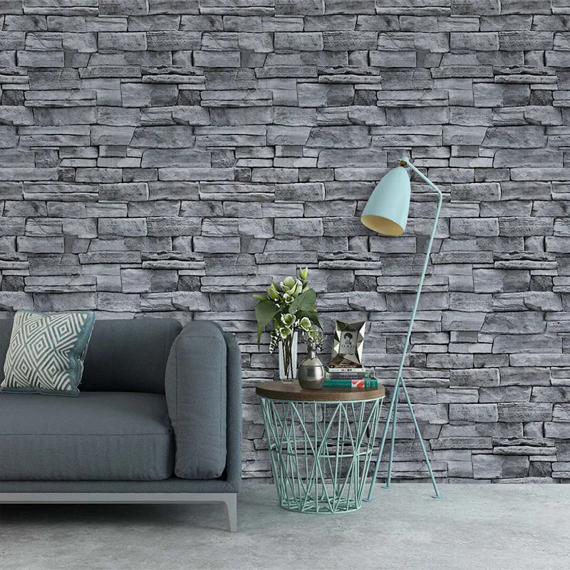 Papier peint en brique de campagne gris, revêtement mural auto-adhésif pour salle à manger, facile à décoller Clearhalo