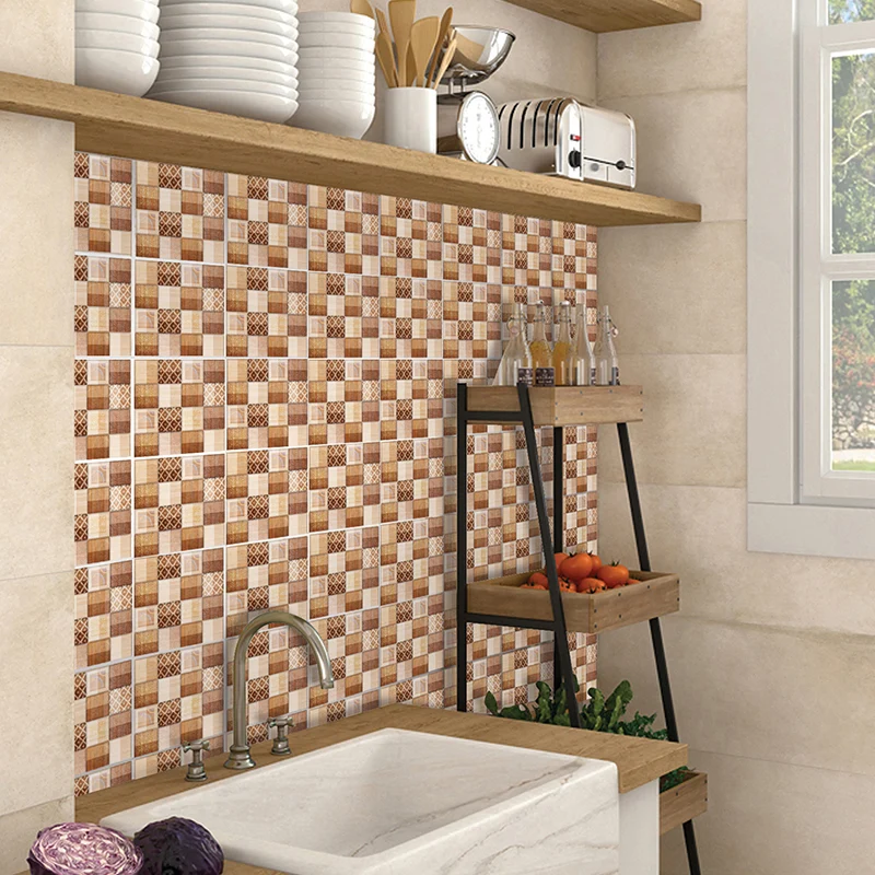 Papier peint en brique de carreaux de mosaïque rustique, Art mural à peler et coller marron pour le salon Clearhalo