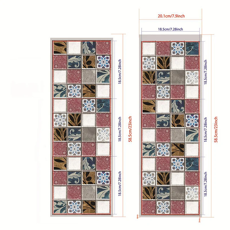 Papier peint en carreaux de mosaïque rouge Rose, imprimé de feuilles et de fleurs, style bohème, Art mural Clearhalo