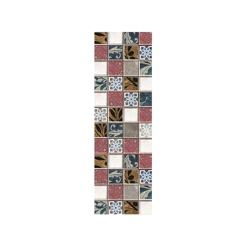 Papier peint en carreaux de mosaïque rouge Rose, imprimé de feuilles et de fleurs, style bohème, Art mural Clearhalo
