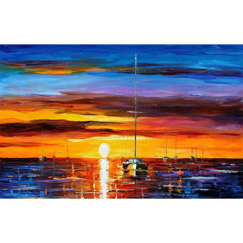 Papier peint classique coucher de soleil sur l'océ pour salon, décoration murale pleine grandeur en orange et bleu Clearhalo