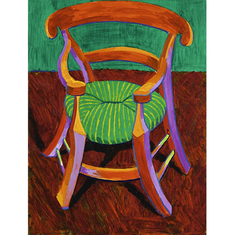 Papier peint d'art Orange-vert, grande chaise en bois, dessin, décoration murale pour couloir Clearhalo