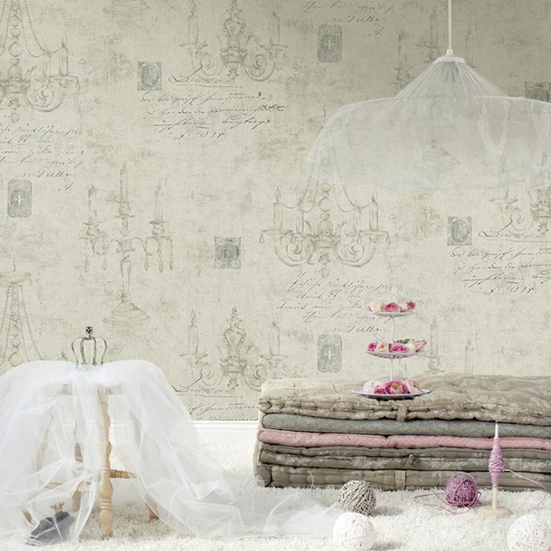 Papier peint imprimé de script et de lustre, revêtement mural rétro de couleur Pastel pour mur d'accent Clearhalo
