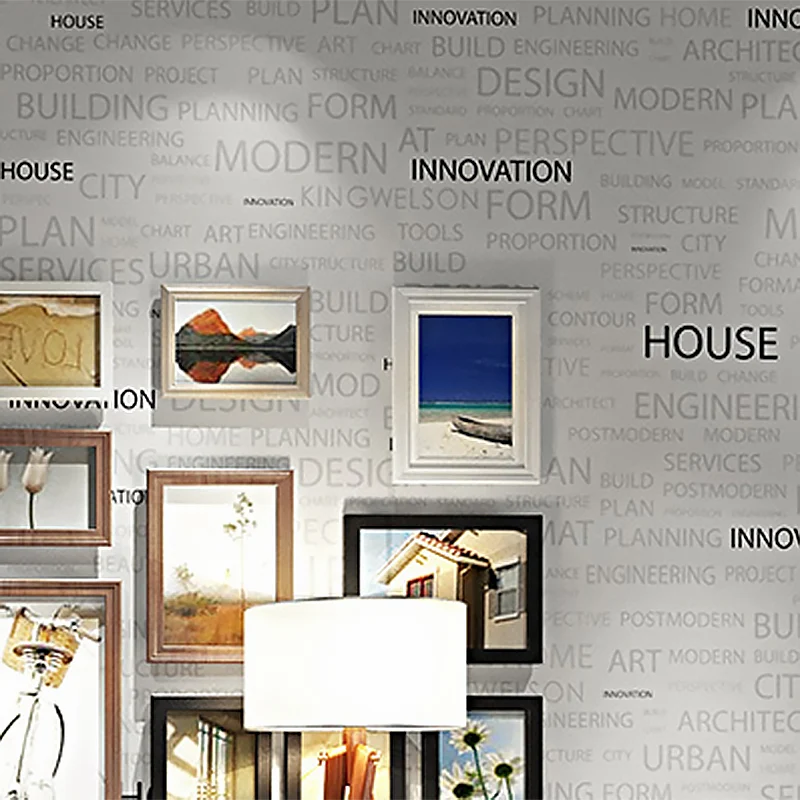 Papier peint lettres anglaises non collées, résistant à l'eau, décoration murale en PVC beige et noir Clearhalo