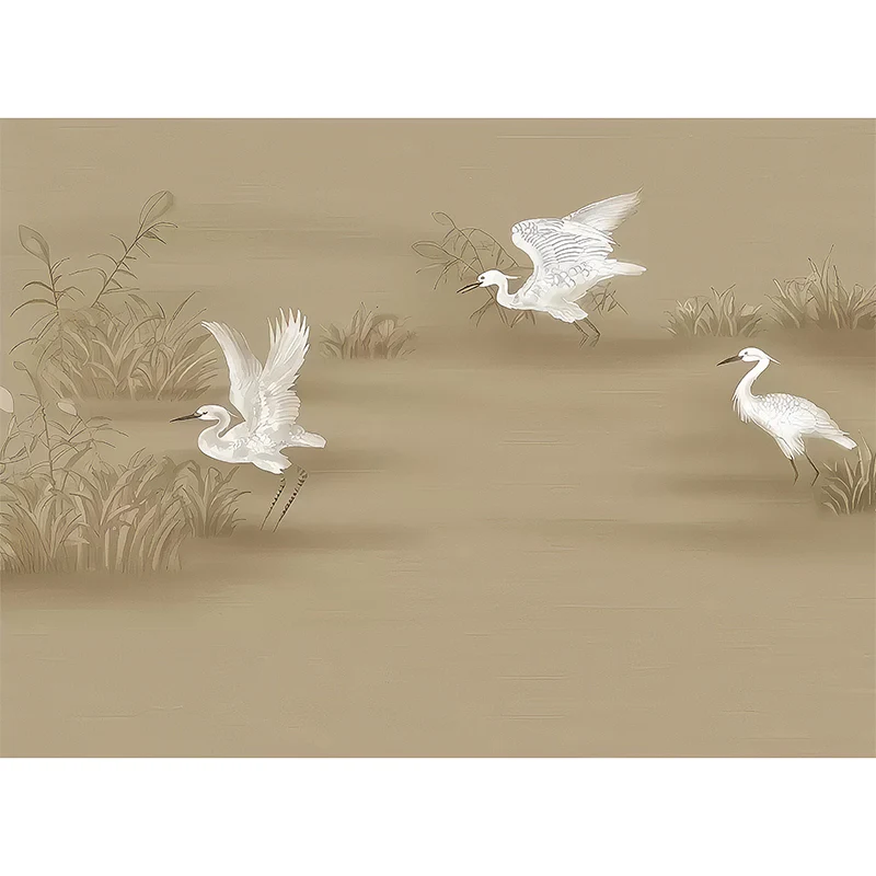 Papier peint mural Aigrette de style illustration, décoration murale de taille personnalisée pour chambre d'amis, sur mesu...