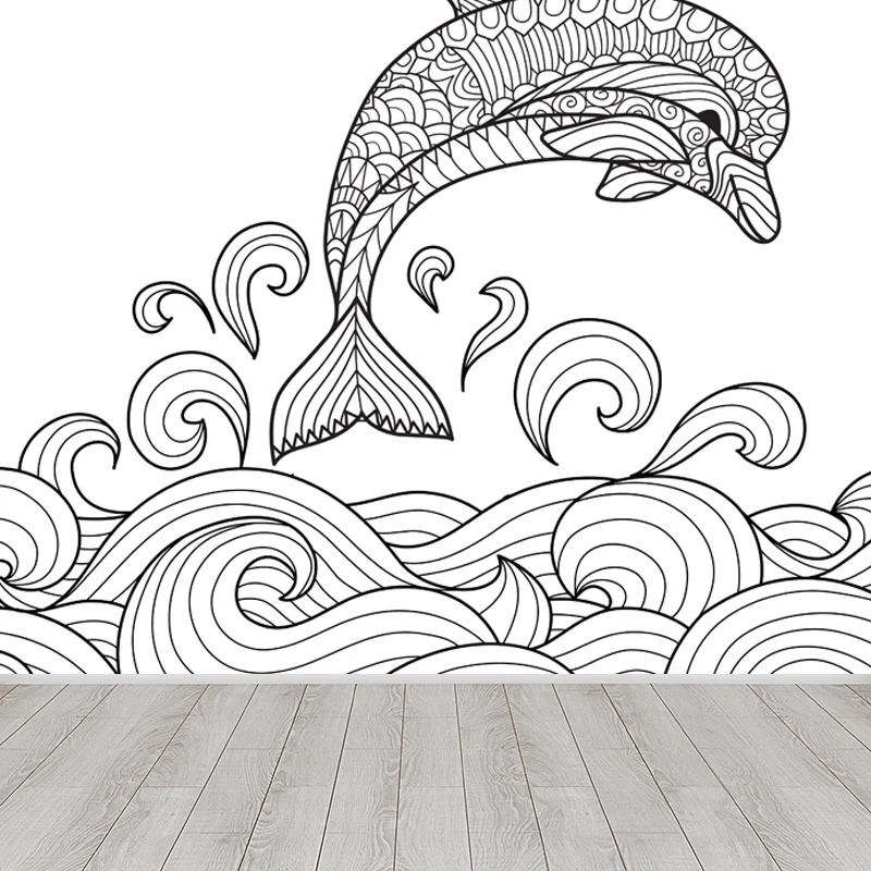 Papier peint mural Art déco fleuri, revêtement mural noir et blanc antitache pour chambre de filles Clearhalo
