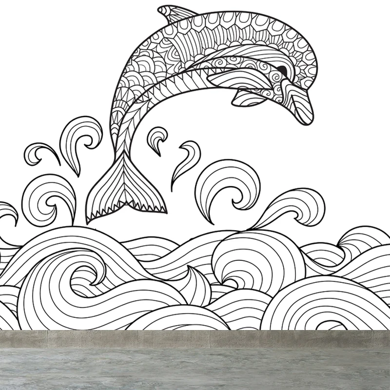 Papier peint mural Art déco fleuri, revêtement mural noir et blanc antitache pour chambre de filles Clearhalo