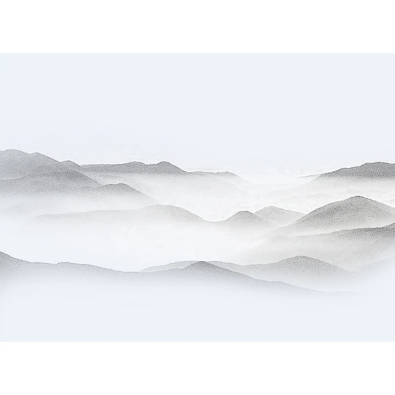 Papier peint mural asiatique extra large en décor mural gris Smoggy Mountain, imprimé sur mesure Clearhalo