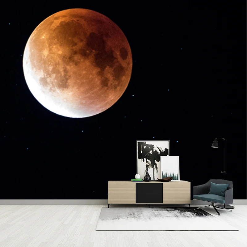 Papier peint mural astronomie lune, décoration murale contemporaine lisse en jaune sur noir Clearhalo