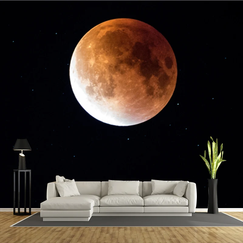 Papier peint mural astronomie lune, décoration murale contemporaine lisse en jaune sur noir Clearhalo