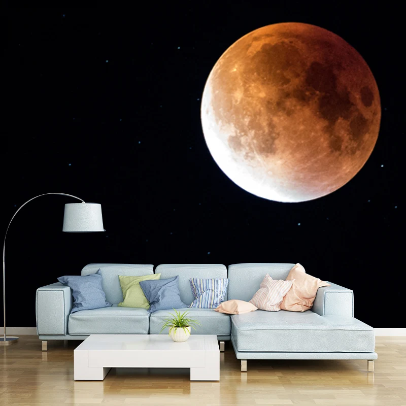 Papier peint mural astronomie lune, décoration murale contemporaine lisse en jaune sur noir Clearhalo