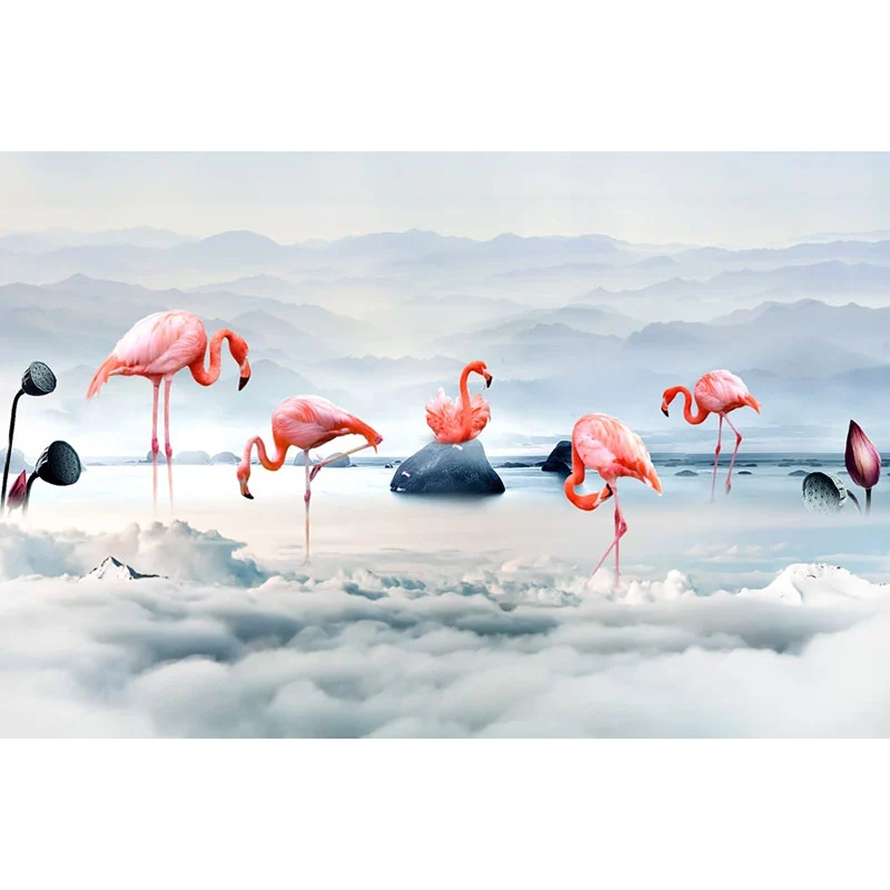 Papier peint mural avec illustration de flamants roses, art mural complet pour chambre de fille, sur mesure Clearhalo