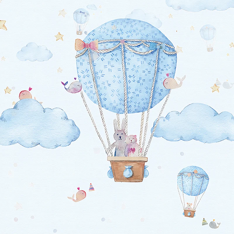 Papier peint Mural ballon bleu et ciel, revêtement Mural résistant aux taches pour décoration de chambre de garçon Clearhalo