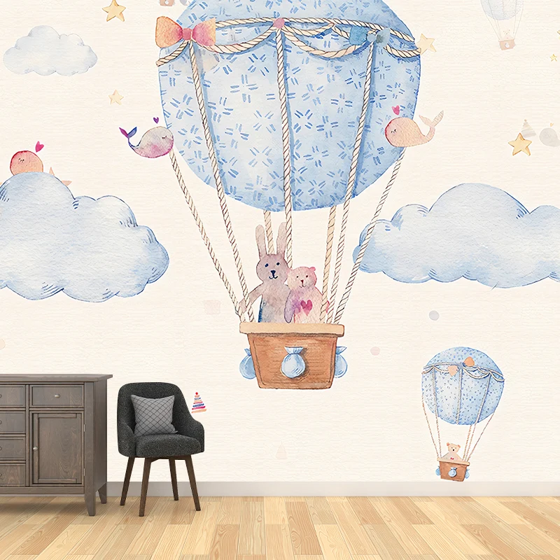 Papier peint Mural ballon bleu et ciel, revêtement Mural résistant aux taches pour décoration de chambre de garçon Clearhalo