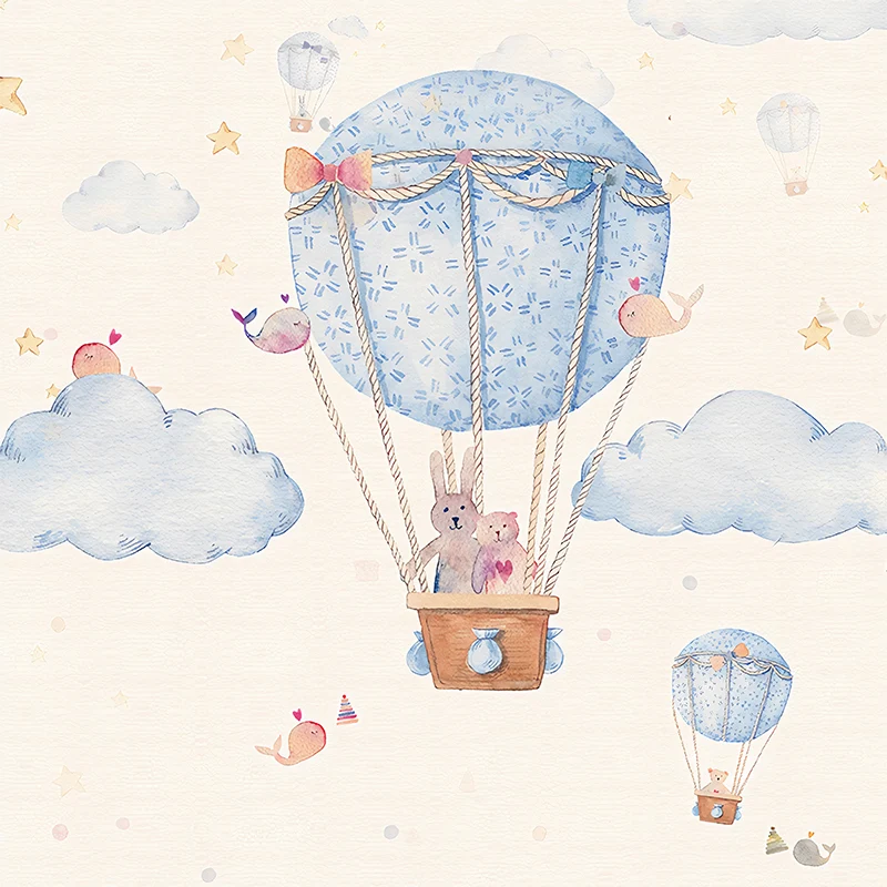 Papier peint Mural ballon bleu et ciel, revêtement Mural résistant aux taches pour décoration de chambre de garçon Clearhalo