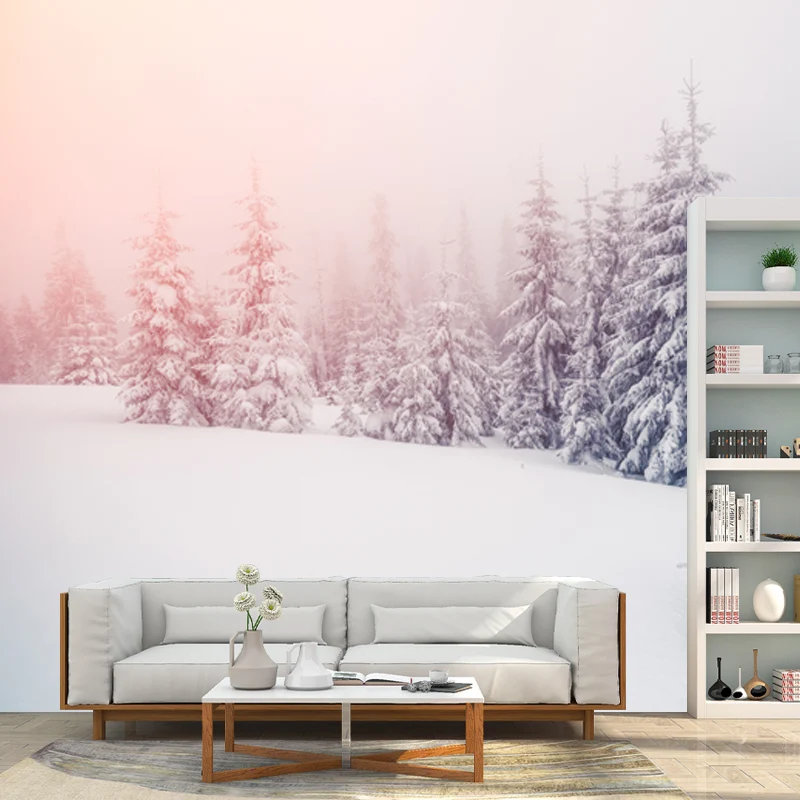 Papier peint Mural blanc brumeux et neige, revêtement Mural résistant à l'eau pour le salon Clearhalo