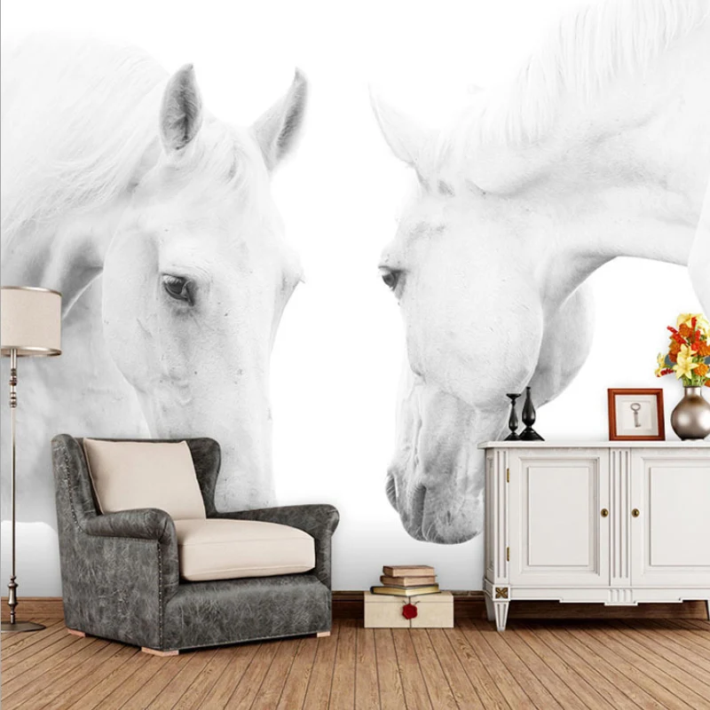 Papier peint mural cheval en noir et blanc, art mural minimaliste pour la décoration de la chambre d’amis Clearhalo