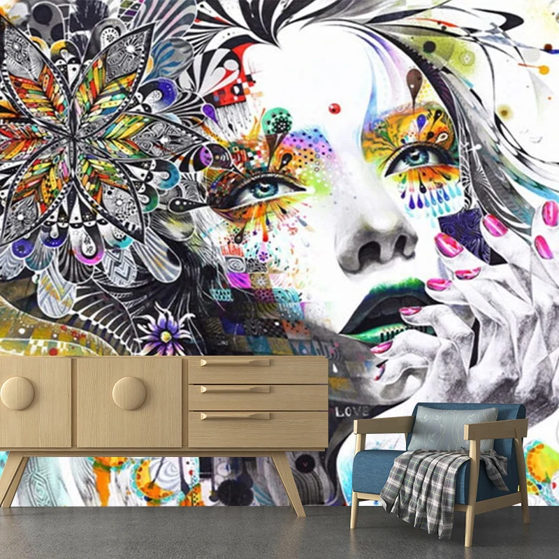 Papier peint mural contemporain avec illustration entière pour salon de coiffure avec motif de beauté élégant en gris Clea...