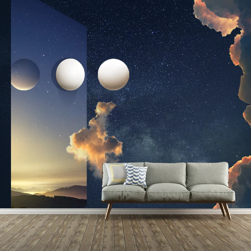 Papier peint mural crépuscule bleu-blanc, résistant à l'humidité, décoration murale de salon de science-fiction Clearhalo