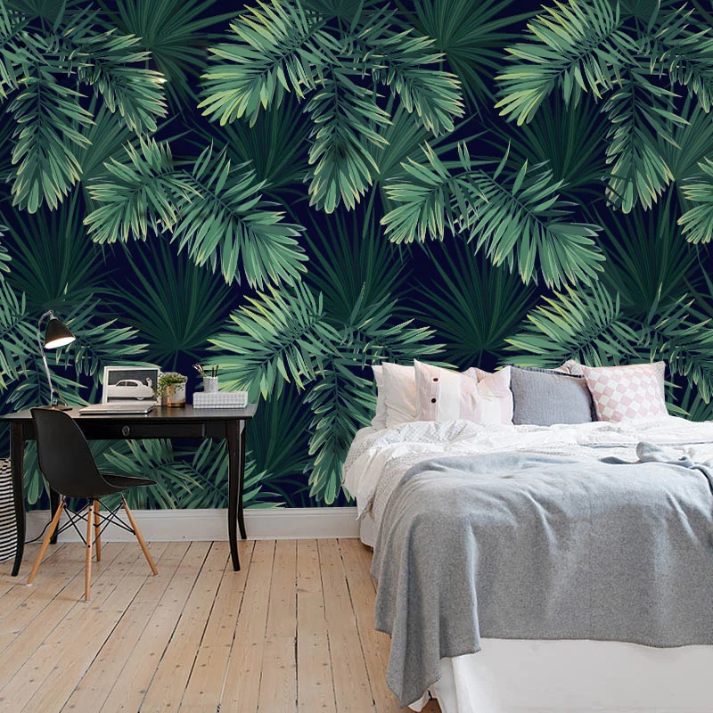 Papier peint mural extra large en forme de feuille tropicale en vert, décoration murale intissé pour chambre à coucher, im...