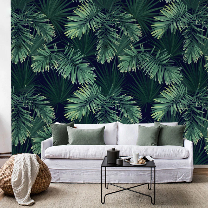 Papier peint mural extra large en forme de feuille tropicale en vert, décoration murale intissé pour chambre à coucher, im...